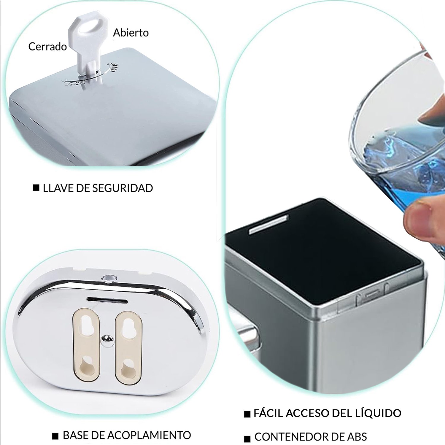 DISPENSER PARED CUADRADO NEGRO 500 ML - Imagen 3