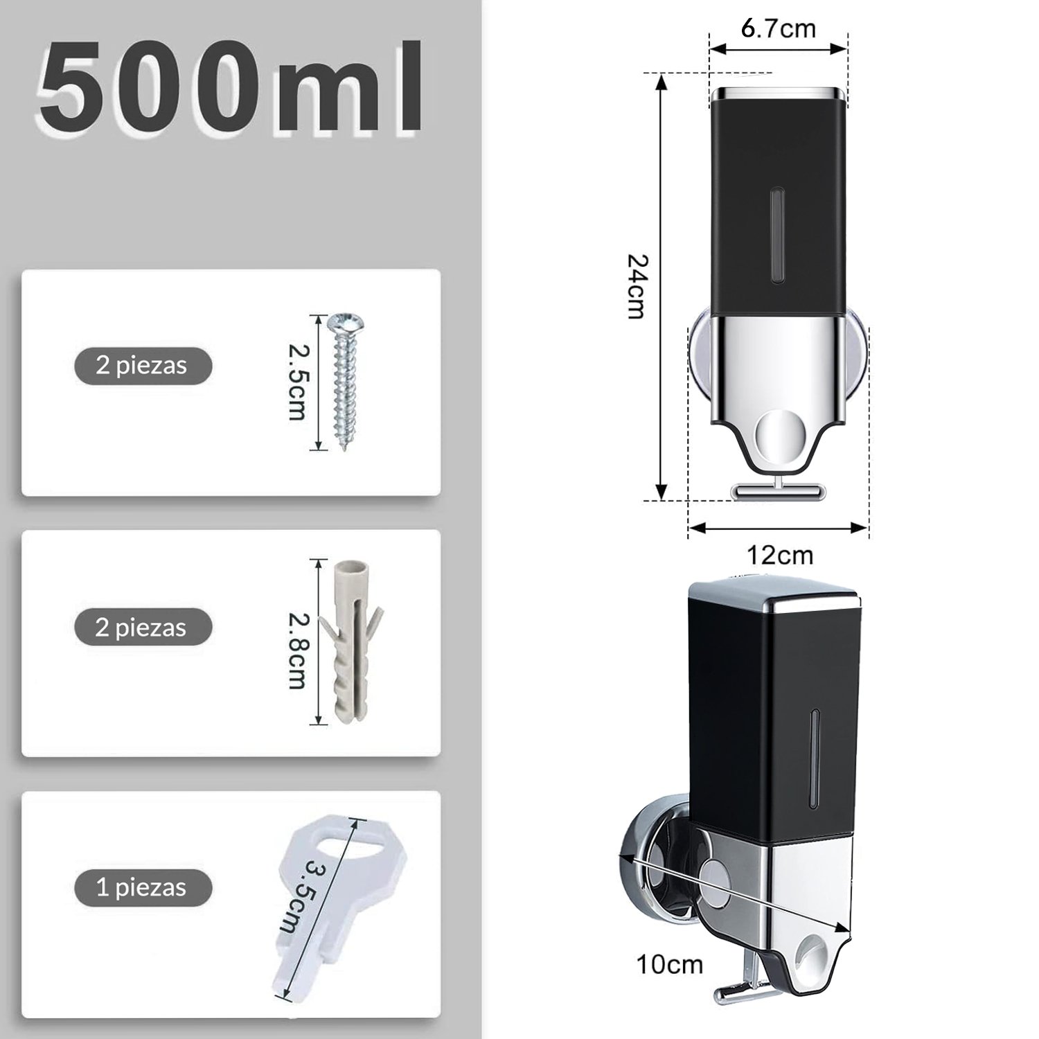 DISPENSER PARED CUADRADO NEGRO 500 ML - Imagen 4