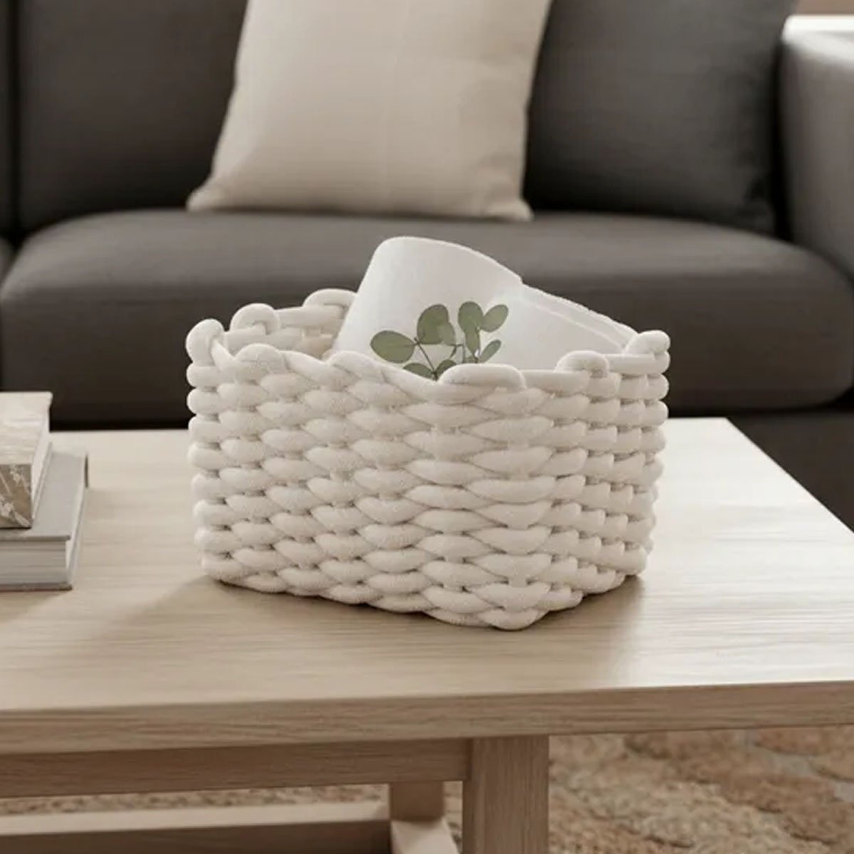 CESTA DE ALMACENAMIENTO TEJIDAS EN ALGODÓN BLANCO 28 x 25 x 17 CM - Imagen 2