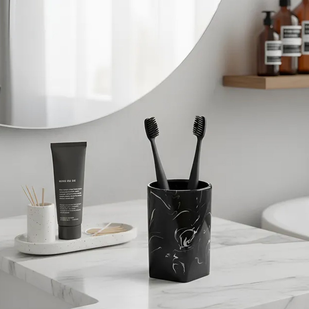 VASO PORTA CEPILLO RESINA MÁRMOL NEGRO - Imagen 2