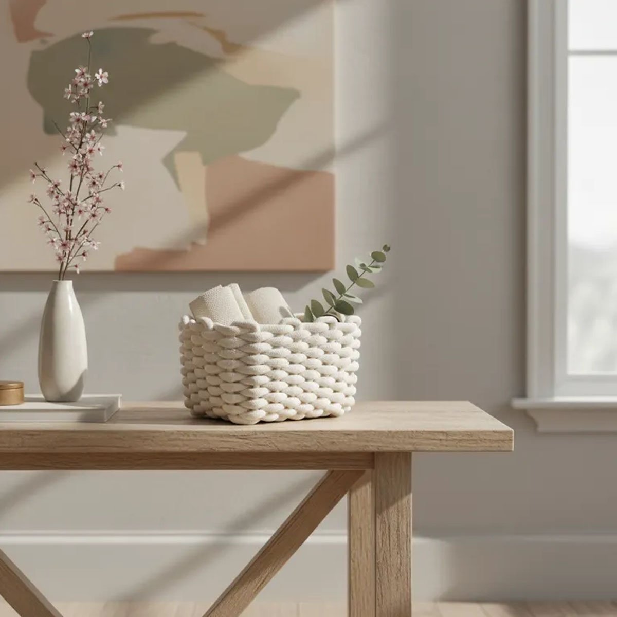 CESTA DE ALMACENAMIENTO TEJIDAS EN ALGODÓN BLANCO 28 x 25 x 17 CM - Imagen 4