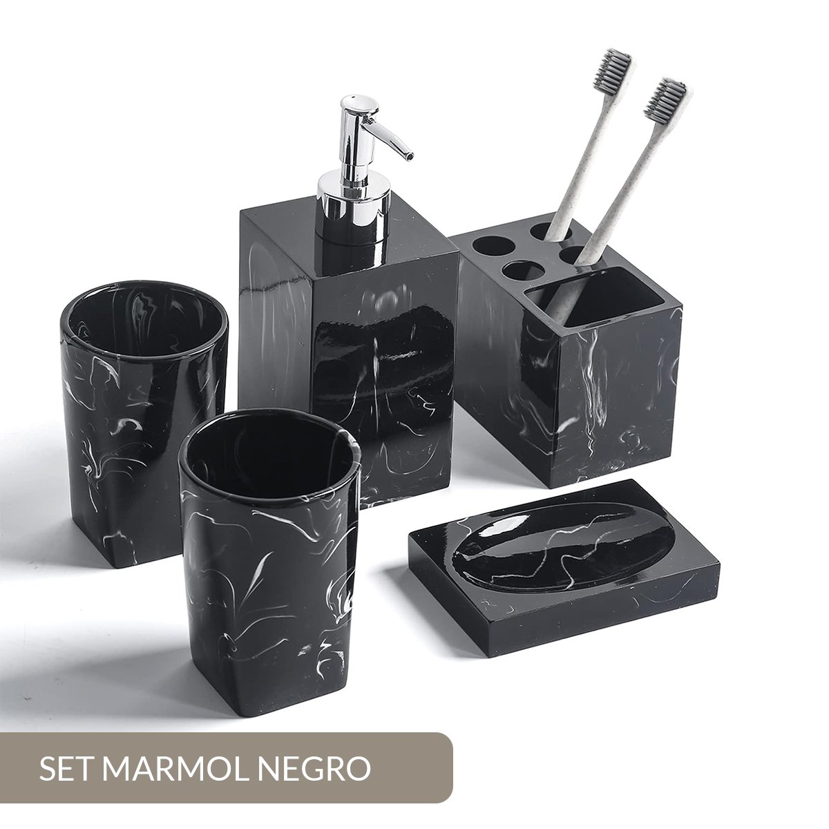 VASO PORTA CEPILLO RESINA MÁRMOL NEGRO - Imagen 3