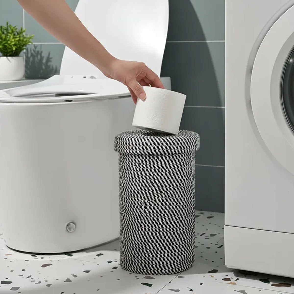 CANASTO CONTENEDOR CON TAPA PARA PAPEL HIGIENICO Y OTROS - Imagen 3