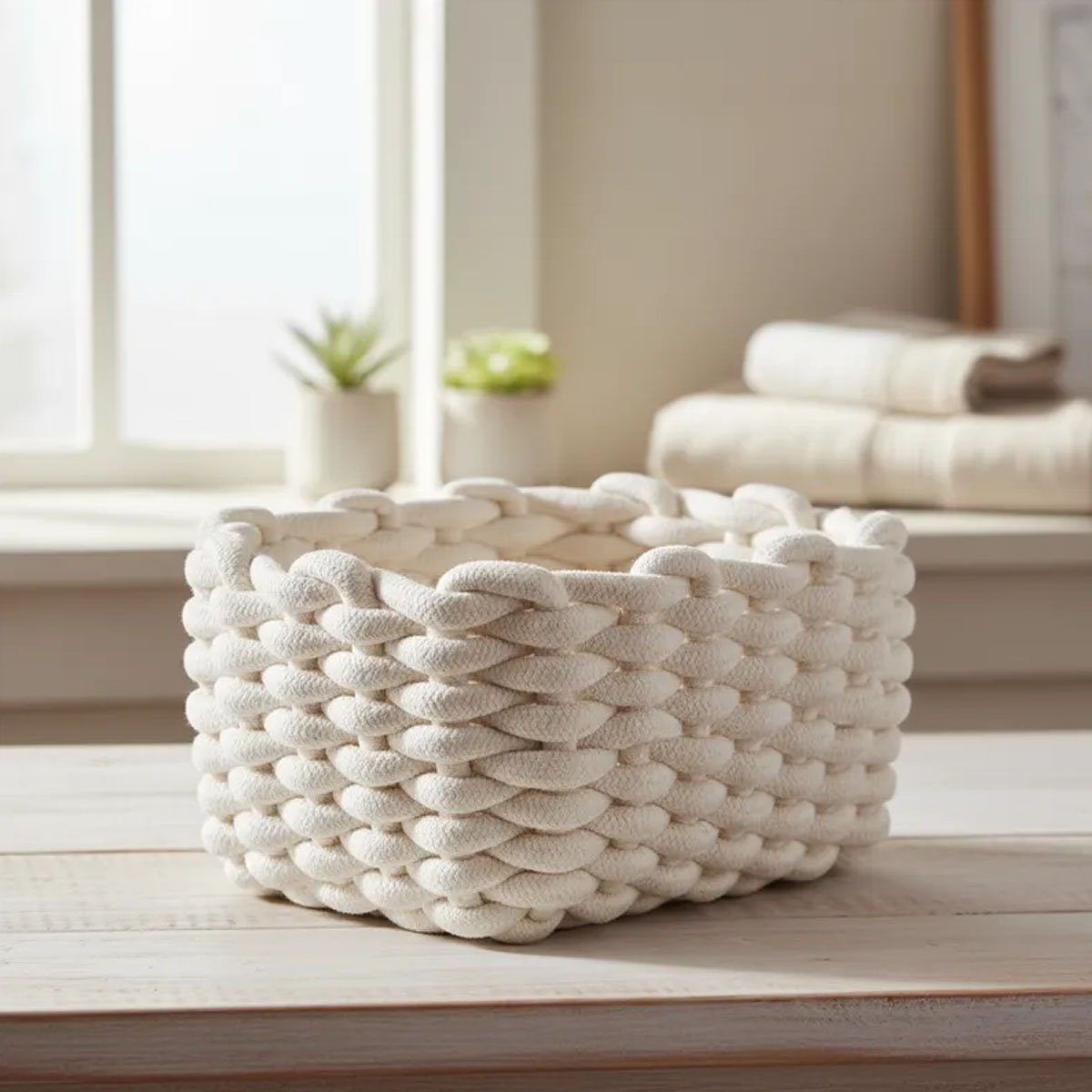 CESTA DE ALMACENAMIENTO TEJIDAS EN ALGODÓN BLANCO 28 x 25 x 17 CM