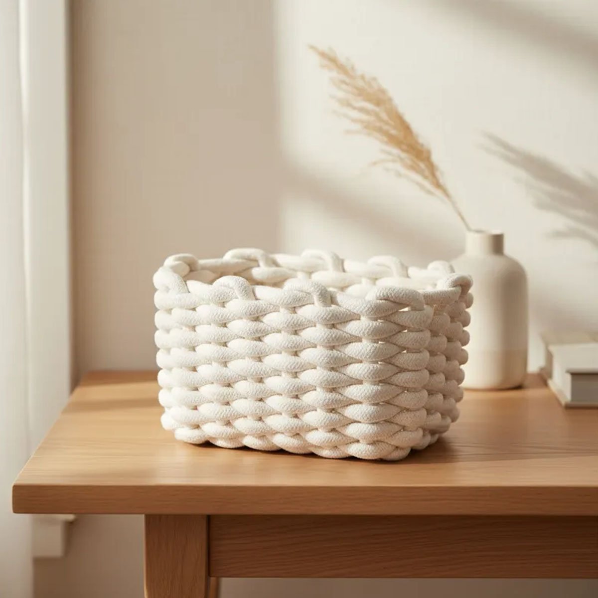 CESTA DE ALMACENAMIENTO TEJIDAS EN ALGODÓN BLANCO 28 x 25 x 17 CM - Imagen 3