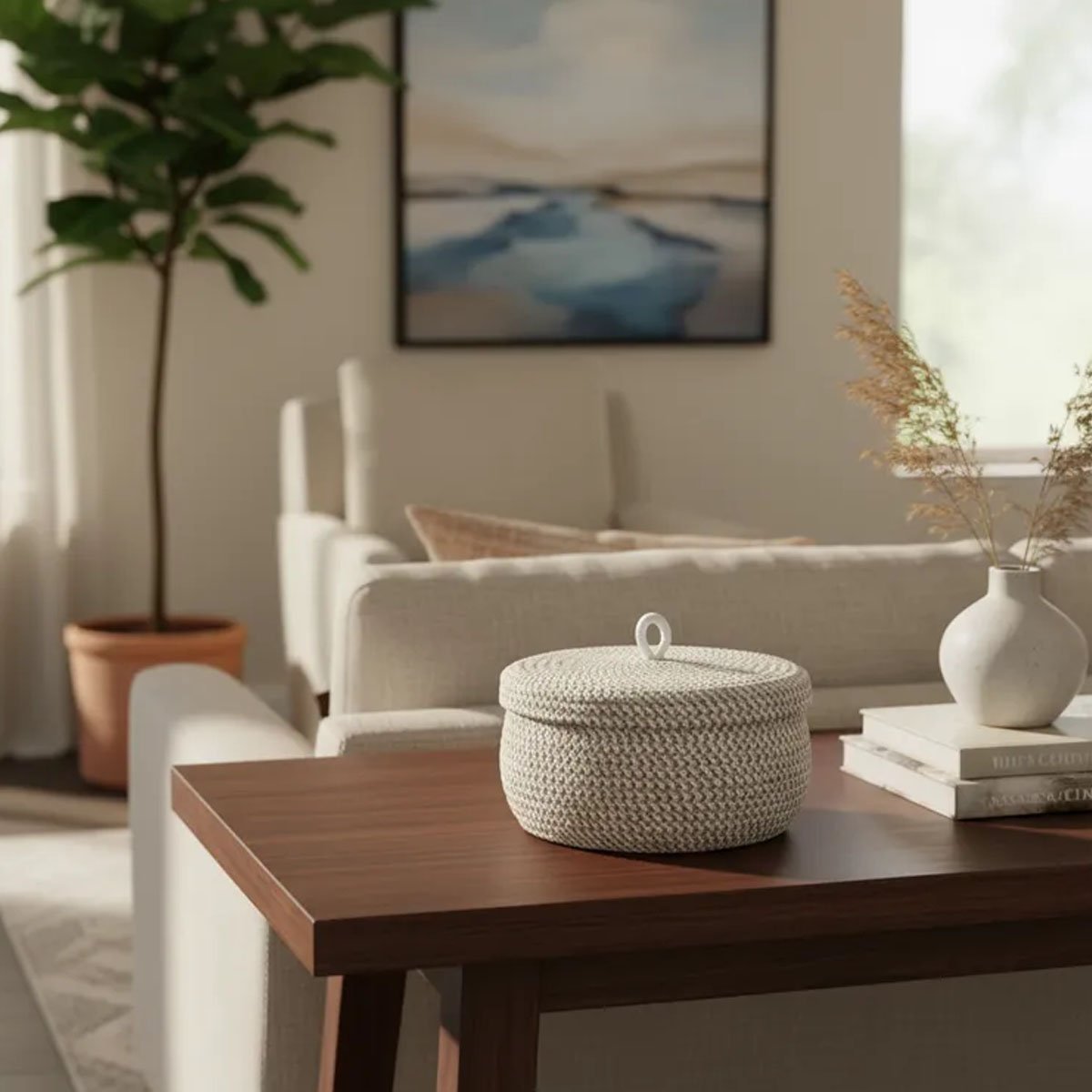 CESTO ORGANIZADOR DE CUERDAS TRENZADAS CON TAPA 18CM - Imagen 4