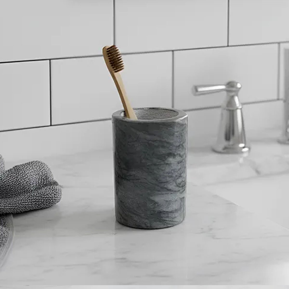VASO PORTA CEPILLO DE MÁRMOL NEGRO NATURAL