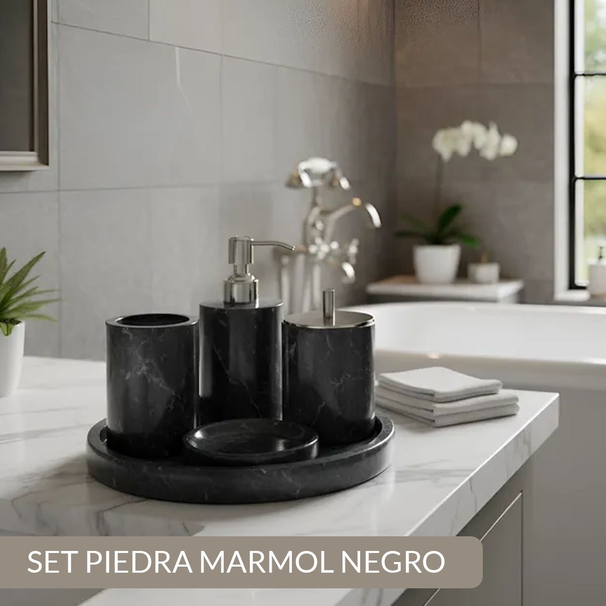 VASO PORTA CEPILLO DE MÁRMOL NEGRO NATURAL - Imagen 3